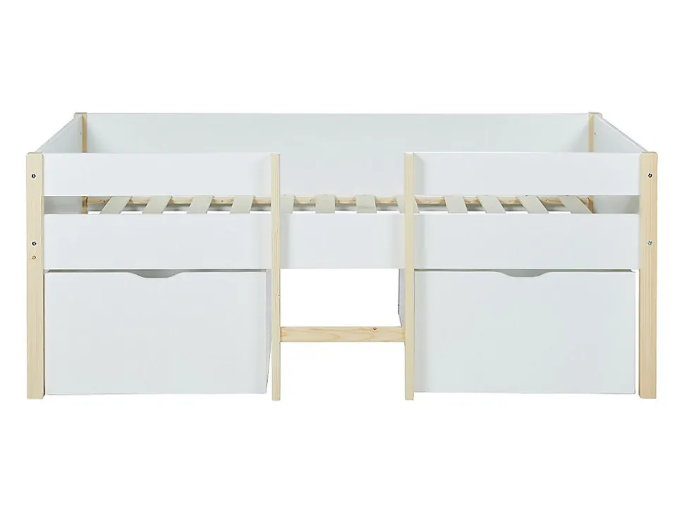 Lit mi-hauteur SISSY - 2 tiroirs - 90 x 190 cm - Blanc et chêne