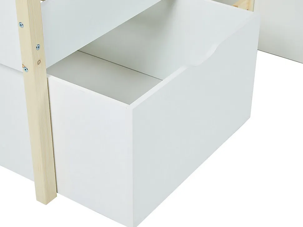 Lit mi-hauteur SISSY - 2 tiroirs - 90 x 190 cm - Blanc et chêne