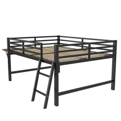 Lit mi-hauteur 140x200 cm avec étagères et éclairage LED télécommande - lit enfant/ado gain de place - sans matelas - Noir