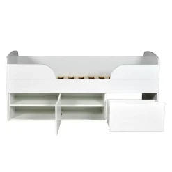 Lit mi-hauteur 90x190 cm ELIO avec sommier et rangements / Blanc