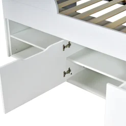 Lit mi-hauteur 90x190 cm ELIO avec sommier et rangements / Blanc