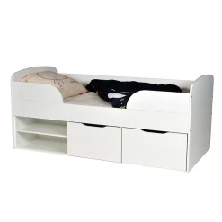 Lit mi-hauteur 90x190 cm ELIO avec sommier et rangements / Blanc