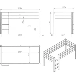 Lit Mi-Hauteur 90x200 sommier inclus housse Fairy Vipack Pino Blanc
