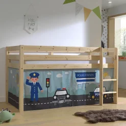 Lit Mi-Hauteur 90x200 sommier inclus housse Police Vipack Pino Bois