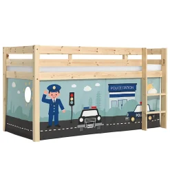 Lit Mi-Hauteur 90x200 sommier inclus housse Police Vipack Pino Bois