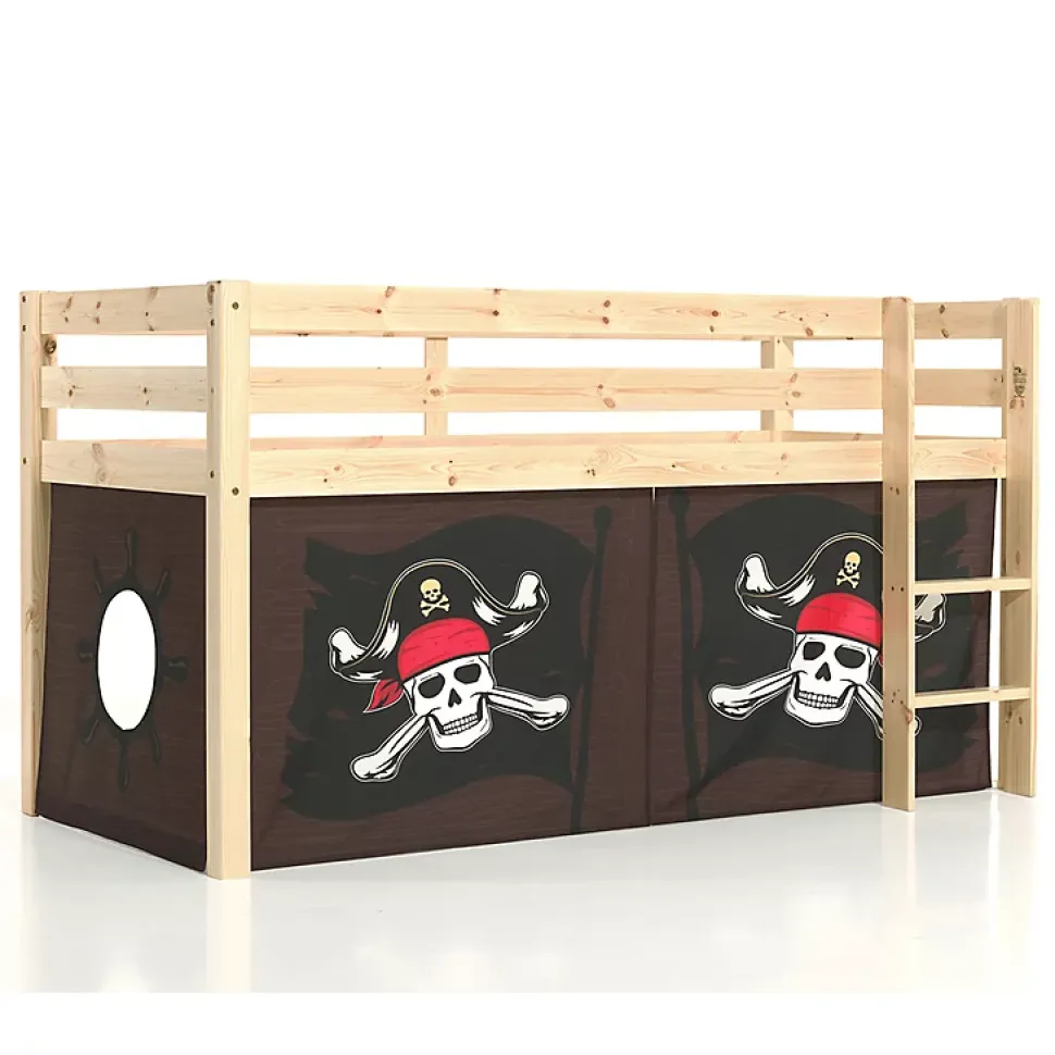 Lit Mi-Hauteur 90x200 sommier inclus housse Pirate Vipack Pino Bois