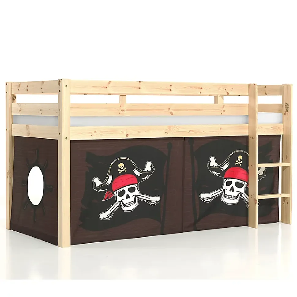 Lit Mi-Hauteur 90x200 sommier inclus housse Pirate Vipack Pino Bois