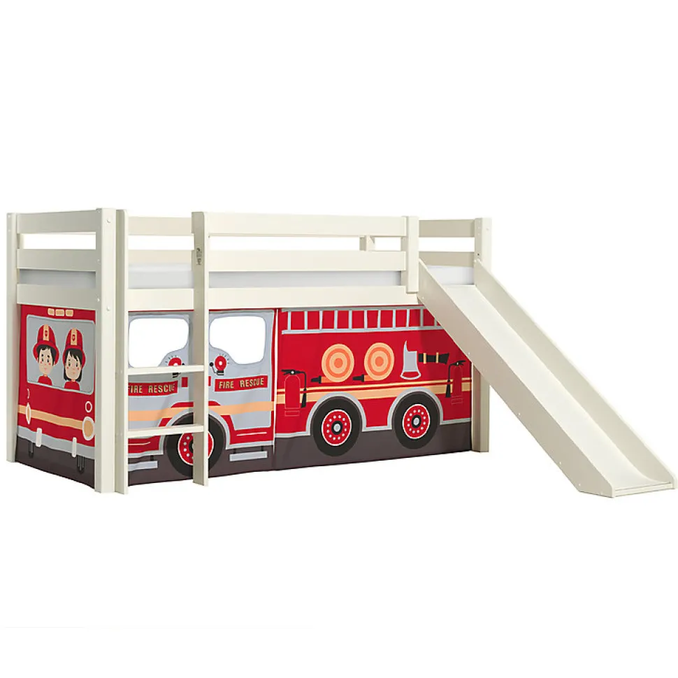 Lit Mi-Hauteur 90x200 Toboggan sommier inclus housse Pompier Vipack Pino Blanc