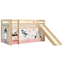 Lit Mi-Hauteur 90x200 Toboggan sommier inclus housse Fairy Vipack Pino Bois