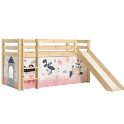 Lit Mi-Hauteur 90x200 Toboggan sommier inclus housse Fairy Vipack Pino Bois