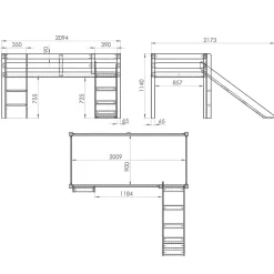 Lit Mi-Hauteur 90x200 Toboggan sommier inclus housse Dino Vipack Pino Blanc