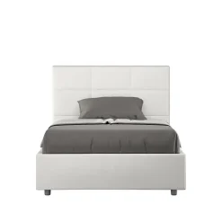 Lit Mika en simili cuir blanc avec sommier capitonné 120x210