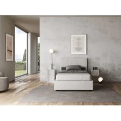 Lit Mika en simili cuir blanc avec sommier capitonné 120x210