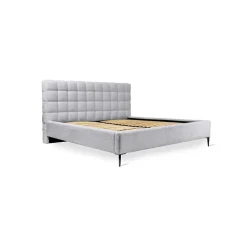 Lit MILLIO Blanc 140x200 cm Tissu chenille bouclé Sommier inclus Confort hôtel 5 étoiles