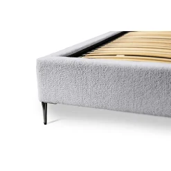 Lit MILLIO Blanc 140x200 cm Tissu chenille bouclé Sommier inclus Confort hôtel 5 étoiles