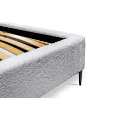 Lit MILLIO Blanc 140x200 cm Tissu chenille bouclé Sommier inclus Confort hôtel 5 étoiles