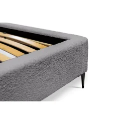 Lit MILLIO Gris anthracite 140x200 cm Tissu chenille bouclé Sommier inclus Confort hôtel 5 étoiles