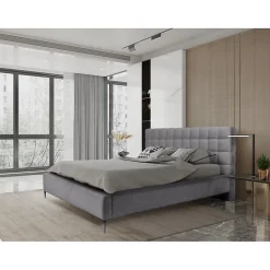 Lit MILLIO Gris anthracite 140x200 cm Tissu chenille bouclé Sommier inclus Confort hôtel 5 étoiles