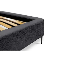 Lit MILLIO Noir 180x200 cm Tissu chenille bouclé Sommier inclus Confort hôtel 5 étoiles