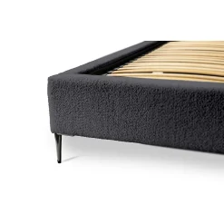 Lit MILLIO Noir 180x200 cm Tissu chenille bouclé Sommier inclus Confort hôtel 5 étoiles