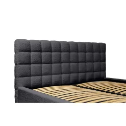 Lit MILLIO Noir 180x200 cm Tissu chenille bouclé Sommier inclus Confort hôtel 5 étoiles
