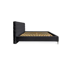 Lit MILLIO Noir 180x200 cm Tissu chenille bouclé Sommier inclus Confort hôtel 5 étoiles