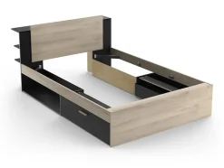 Lit modulable 140 x 190/200 cm avec rangements - Coloris : Naturel et noir - ERALIA