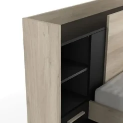 Lit modulable 90 x 190/200 cm avec rangements - Noir et naturel - MARTELO
