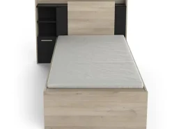 Lit modulable 90 x 190/200 cm avec rangements - Noir et naturel - MARTELO