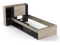 Lit modulable 90 x 190/200 cm avec rangements - Noir et naturel - MARTELO