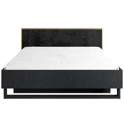 Lit MONDO 180x200 cm Noir structuré et doré Pieds métal design Sans sommier