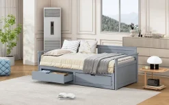 Lit multifonction deux en un quatre vingt dix cent quatre vingt par cent quatre vingt dix pin avec tiroirs lit extensible gris