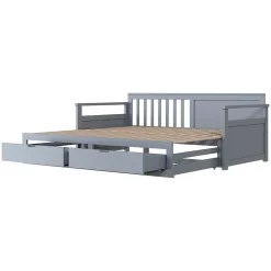 Lit multifonction deux en un quatre vingt dix cent quatre vingt par cent quatre vingt dix pin avec tiroirs lit extensible gris
