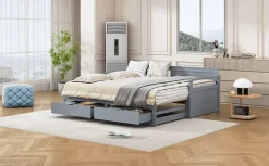 Lit multifonction deux en un quatre vingt dix cent quatre vingt par cent quatre vingt dix pin avec tiroirs lit extensible gris