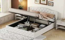 Lit multifonction 180x200cm avec stockage hydraulique, Beige