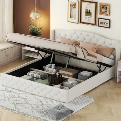 Lit multifonction 180x200cm avec stockage hydraulique, Beige