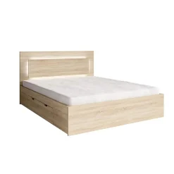 Lit NOFI 180 x 200 cm avec sommier et 2 tiroirs de rangement - coloris chene sonoma