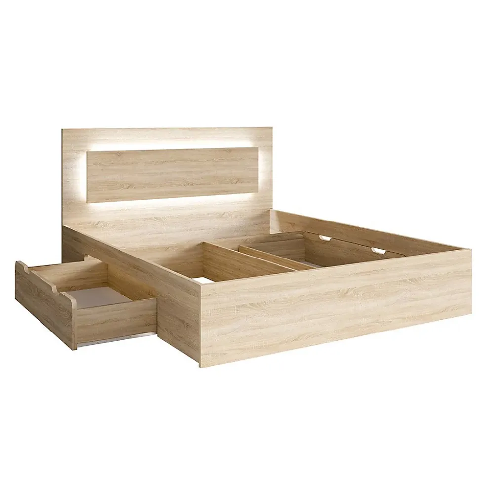 Lit NOFI 180 x 200 cm avec sommier et 2 tiroirs de rangement - coloris chene sonoma