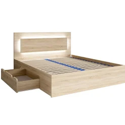 Lit NOFI 180 x 200 cm avec sommier et 2 tiroirs de rangement - coloris chene sonoma