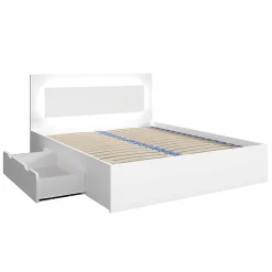 Lit NOFI 160 x 200 cm avec sommier et 2 tiroirs de rangement - blanc