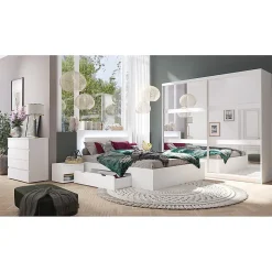 Lit NOFI 160 x 200 cm avec sommier et 2 tiroirs de rangement - blanc