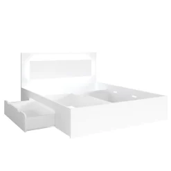 Lit NOFI 160 x 200 cm avec sommier et 2 tiroirs de rangement - blanc