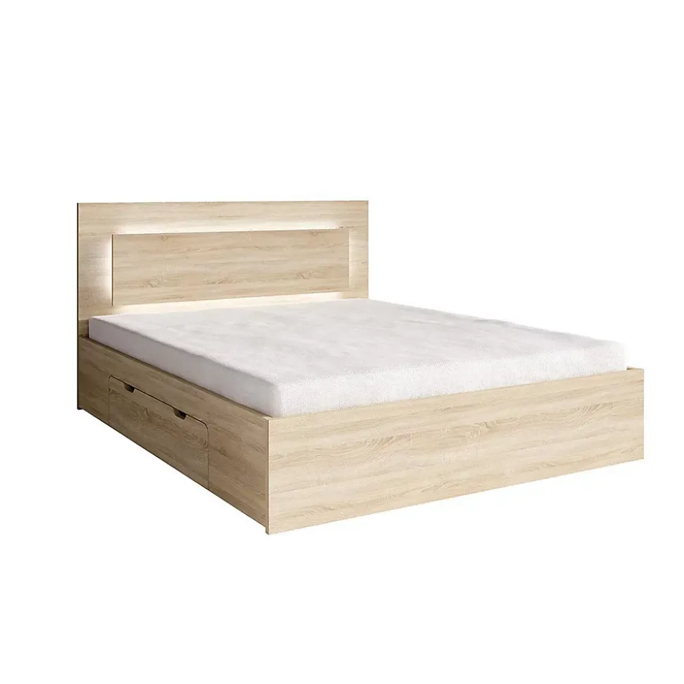 Lit NOFI 160 x 200 cm avec sommier et 2 tiroirs de rangement - coloris chene sonoma