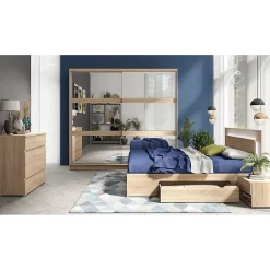 Lit NOFI 160 x 200 cm avec sommier et 2 tiroirs de rangement - coloris chene sonoma