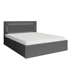 Lit NOFI avec sommier 160 x 200 cm avec 2 tiroirs de rangement - gris graphite