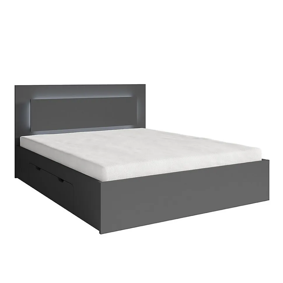 Lit NOFI avec sommier 160 x 200 cm avec 2 tiroirs de rangement - gris graphite