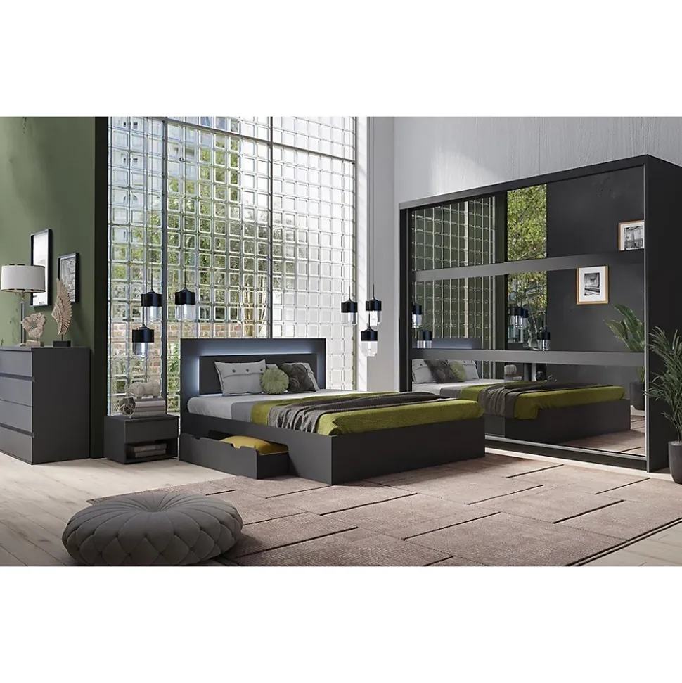 Lit NOFI avec sommier 180 x 200 cm avec 2 tiroirs de rangement - gris graphite