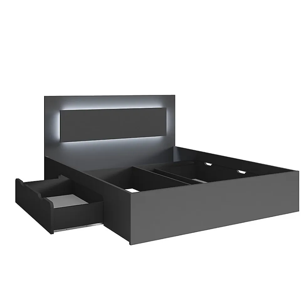 Lit NOFI avec sommier 180 x 200 cm avec 2 tiroirs de rangement - gris graphite
