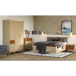 Lit NOKI 180x200 cm chene clair et moka Style scandinave sans sommier