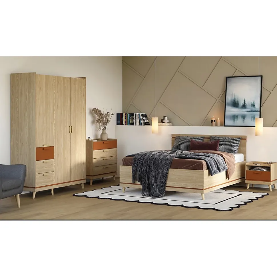Lit NOKI 180x200 cm chene clair et moka Style scandinave sans sommier